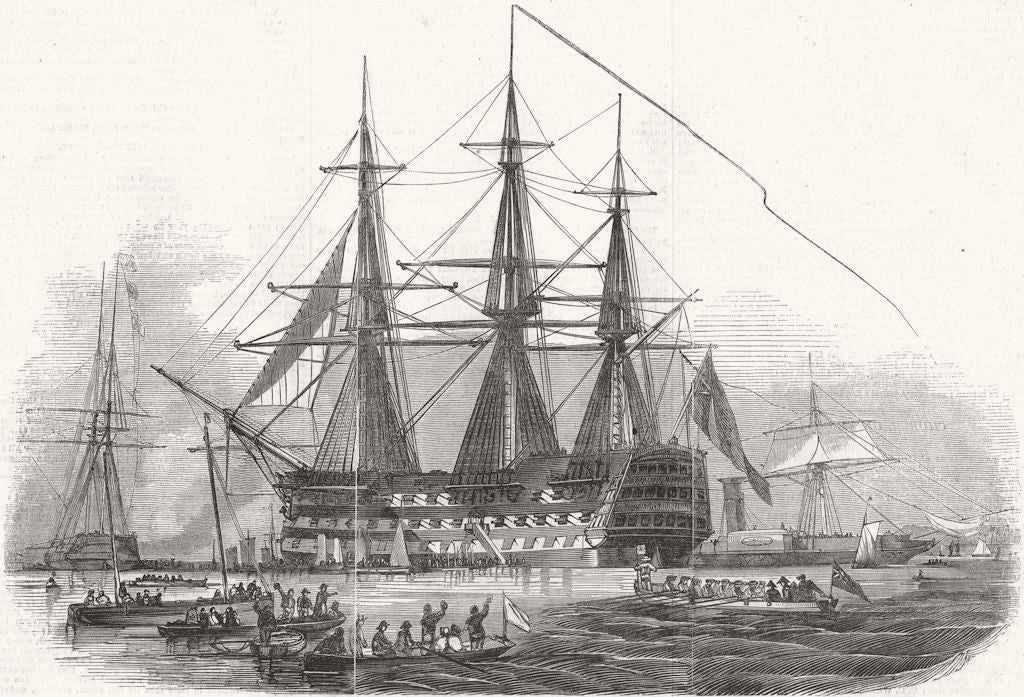 KINGS. H M S the St Vincent, 120-Sir Charles Napier 1847 old antique print